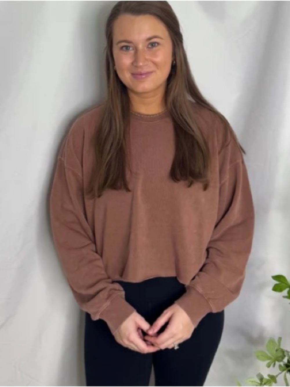 Double Zero Cropped Crewneck Sweatshirt - Brown